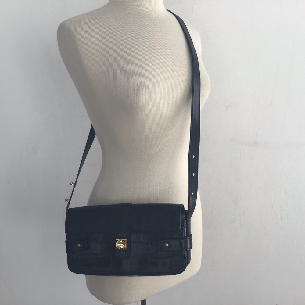 Y2K Cole Haan croc embossed black convertible strap east west baguette bag - Picture 2 of 13